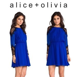 Alice + Olivia blue long sleeve black lace dress